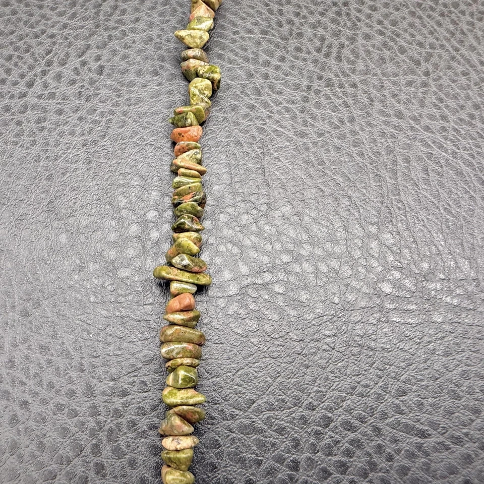 Unakite碧玉芯片珠项链32英寸宝石链波西米亚珠宝声明28 — 第 3/4 张图片