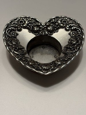 Brighton Heart-shaped Tealight Candle Holder w/ Embossed Floral Design