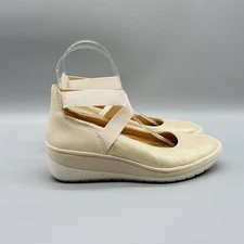 Vionic Shoes Womens 6 Beige Ellery Champagne Wedge Mary Jane Ankle Cross Strap