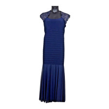 XSCAPE 16W formal dress mermaid empire tiered lace Blue cap s long full stretch
