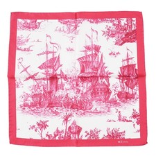 Kiton Dark Pink Historic Naval Ship Battle Print Silk Pocket Square New
