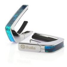 CHROME FINISH CAPO WITH TEAL ANGEL WING INLAY
