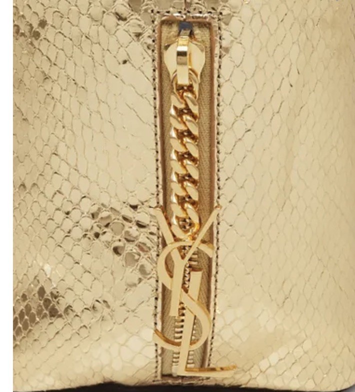 Borsa a secchiello Yves Saint Laurent oro pitone e camoscio nero bambino catena Emmanuelle