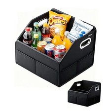 Leather Car Organizer Front Seat Organizer with Metal Handles, Dividable Black