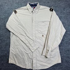 Tommy Hilfiger Button Down Long Sleeve Shirt Mens Cream 100 Cotton Classic - 16