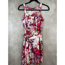 Express Floral Ruffle Dress Womens Small Pink Purple Sleeveless Tie Waist Mini