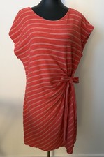 Ann Taylor LOFT Women's L Orange Striped Casual Dress Side Tie Waist NWOT