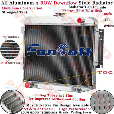 3 Row Aluminum Radiator For Dodge Charger 500 R/T 7.0L 7.2L Big Block 1966-1969