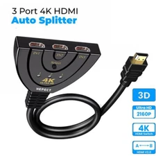 4K HDMI 2.0 Cable Auto Switch Switcher Splitter Adapter 3 In to 1 Out Devices