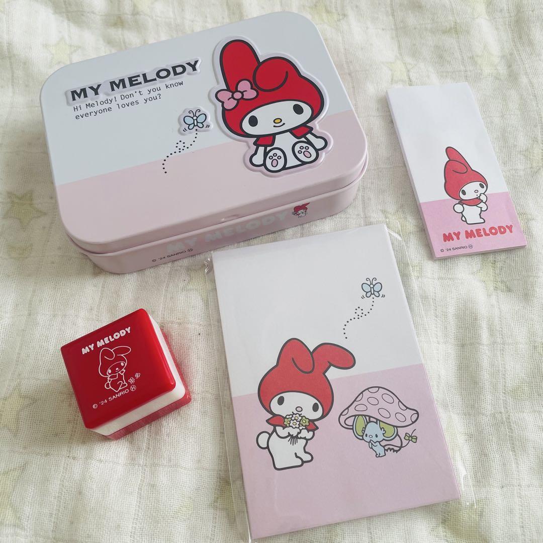 My Melody Mini Stationery Set - Can Case Sticky Notes Stamps - Cute --image
