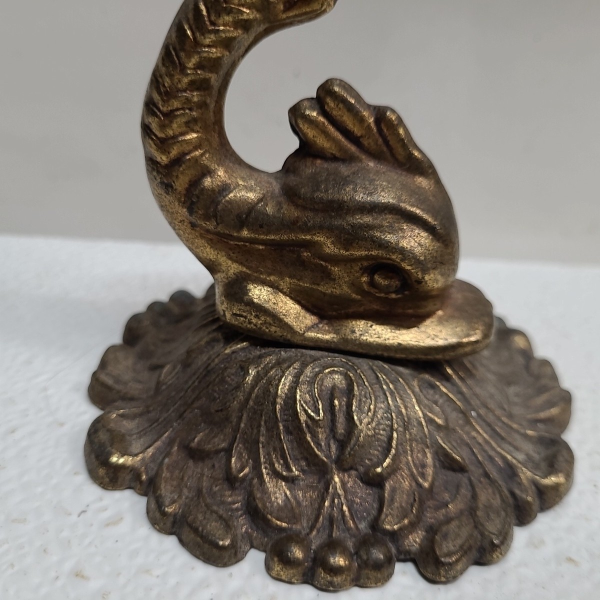 Salvaged Vintage Oriental Mythical Koi Fish Figure Solid Brass