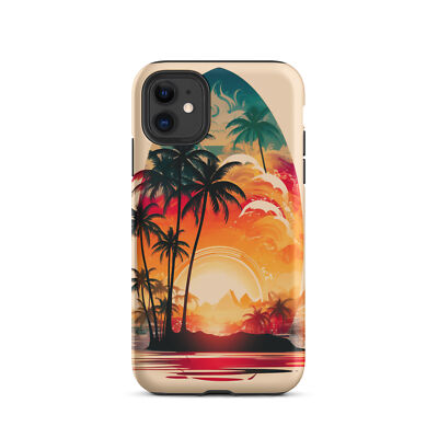 Surfboard Tropical Artwork - Peach Tough Case for iPhone 
