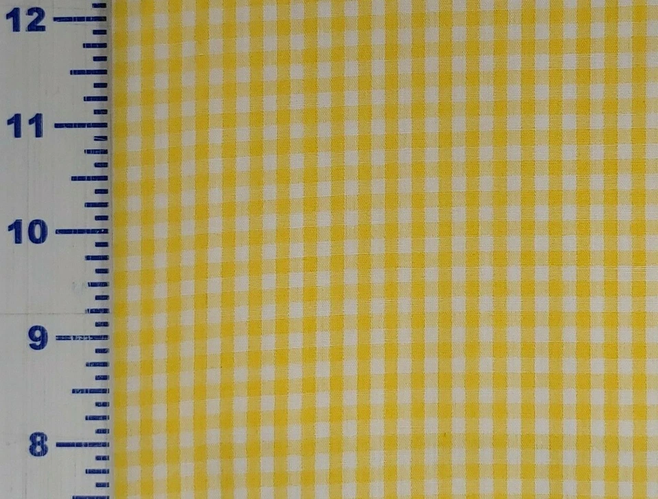 Tela de guinga amarilla 65 poli 35 algodón a cuadros amarillo blanco 2/3 yardas Foto 2 de 2