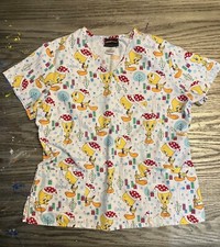 Women's Christmas Looney Toons Scrub Top Size Large