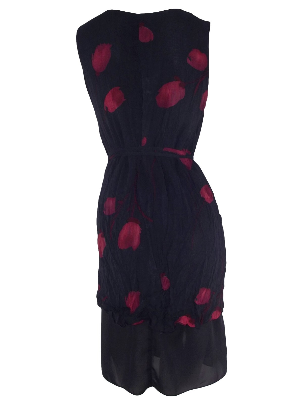 Abito Vestito Corto Donna M Medium Nero Floreale Rosso Svasato Estivo Girocollo image 3