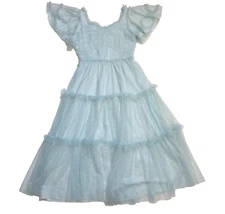 NWT Ivy City Co. Corinne Midi in Light Blue Floral Print Tulle Ruffled Dress XS