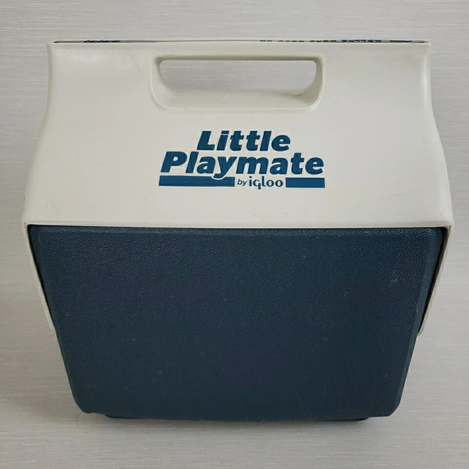 Vintage Little Playmate Igloo Cooler Blue Push Button Beverage Lunch Box