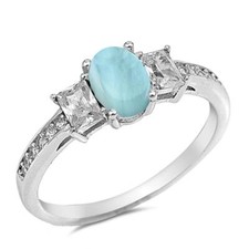 Oval Natural Larimar Cubic Zirconia .925 Sterling Silver Ring