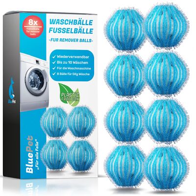 BluePet  8X Fusselbälle für die Waschmaschine - Entfernt Tierhaare, Fusseln & Fl