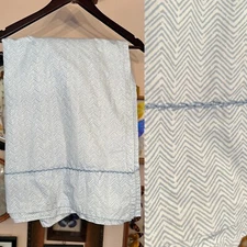 John Robshaw Textile Cotton QUEEN Flat Sheet Zig Zag light indigo stitched