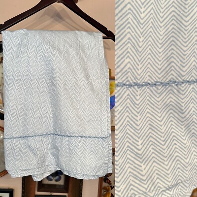John Robshaw Textile Cotton QUEEN Flat Sheet Zig Zag light indigo stitched