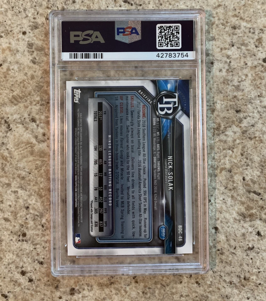 2018 POP 2 Bowman Draft Chrome Nick Solak Sky Blue Refractor #rd/402 Psa 10 Gem - Image 3 of 4