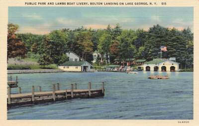 #ad Linen Public Park Lambs Boat Livery Bolton Landing Lake George NY P489 $9.15