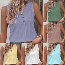 Womens Plus Size Vest Summer Hollow Out Sleeveless Blouse Ladies Tank Tee Tops