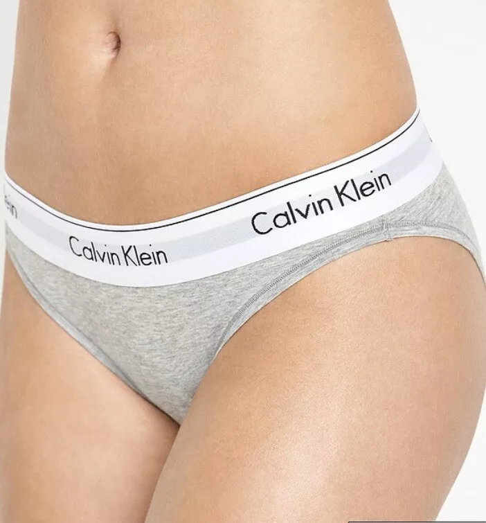 CALVIN KLEIN QP1798 Lace Logo Waist CHEEKY PANTIES 2-Pair GRAY BLACK Small  NWT