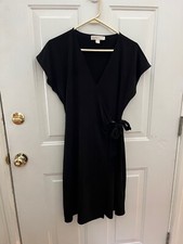 Michael Kors Black Side Tie V-Neck Faux Wrap Dress Womens Size L