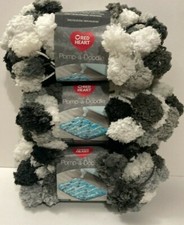 Red Heart Pomp A Doodle Jumbo Yarn Thunder 3 Skeins Black Grey White Knitting