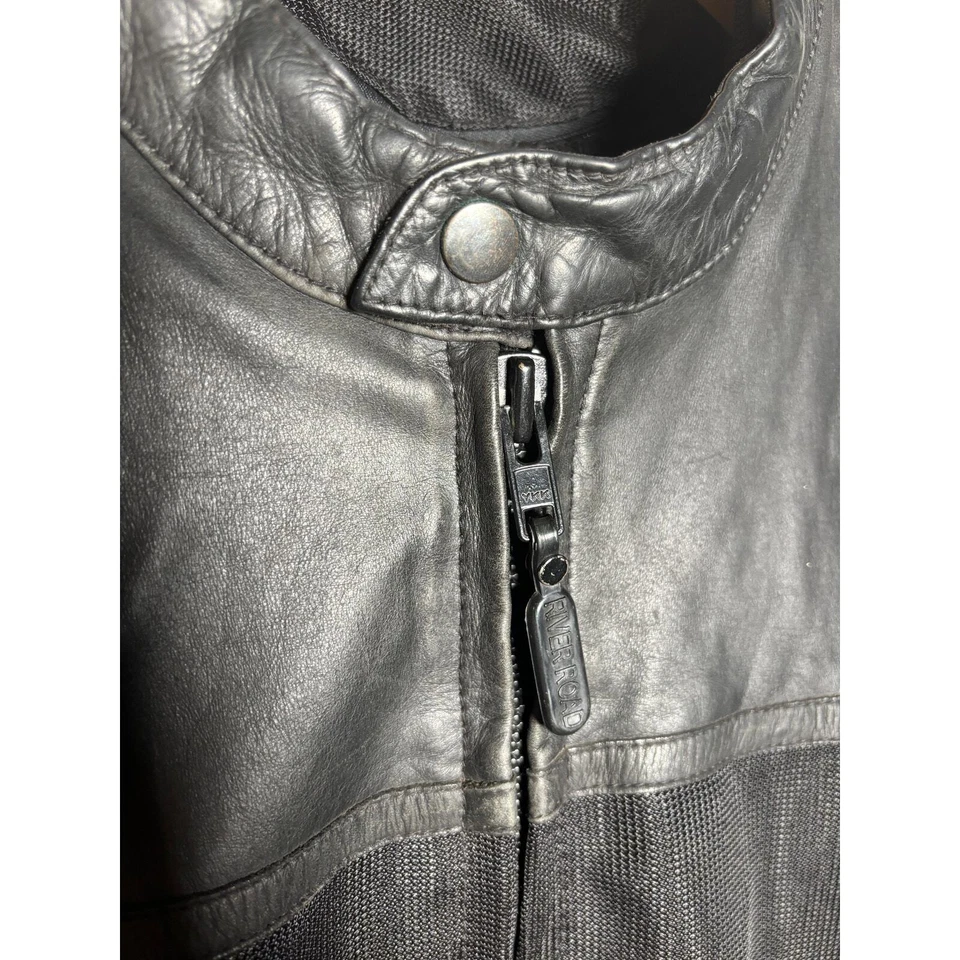 River Road Pecos 网眼皮革摩托车夹克黑色男式 42 码 — 第 4/4 张图片