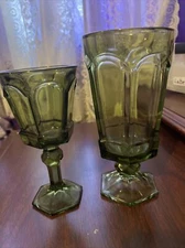 Fostoria Virginia Green Wine Goblet (6”) / Iced Tea (7”) Pair