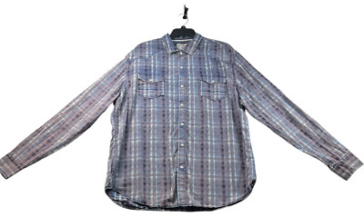 Tread & Cloth Button Down Shirt Mens Size XXL Blue Checkers Distressed