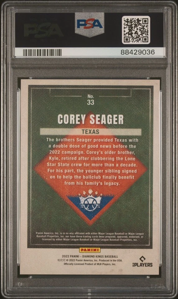 2022 Panini Diamond Kings Artist Proof Gold /49 Corey Seager #33 PSA 10 GEM MT - Image 2 of 2