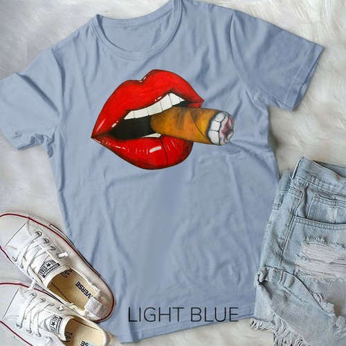 Sexy Mujeres Humo Cigarro Iluminado Labios Rojos Fumar Cigarro - Forma Unisex Camiseta - Imagen 3 de 10