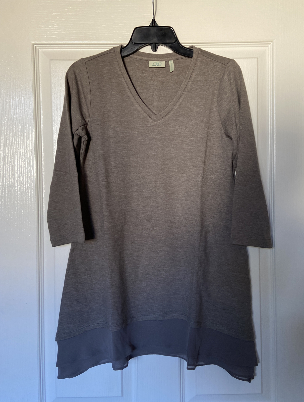 LOGO Lounge by Lori Goldstein French Terry Top with Tiered Chiffon Trim Shale XS