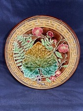 19th Century Pottery Leaf and Pink Flower Dish Choisy Le Roi 8.5