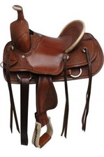  Double T hard seat roper style horse saddle with basket tooling 12", 13"