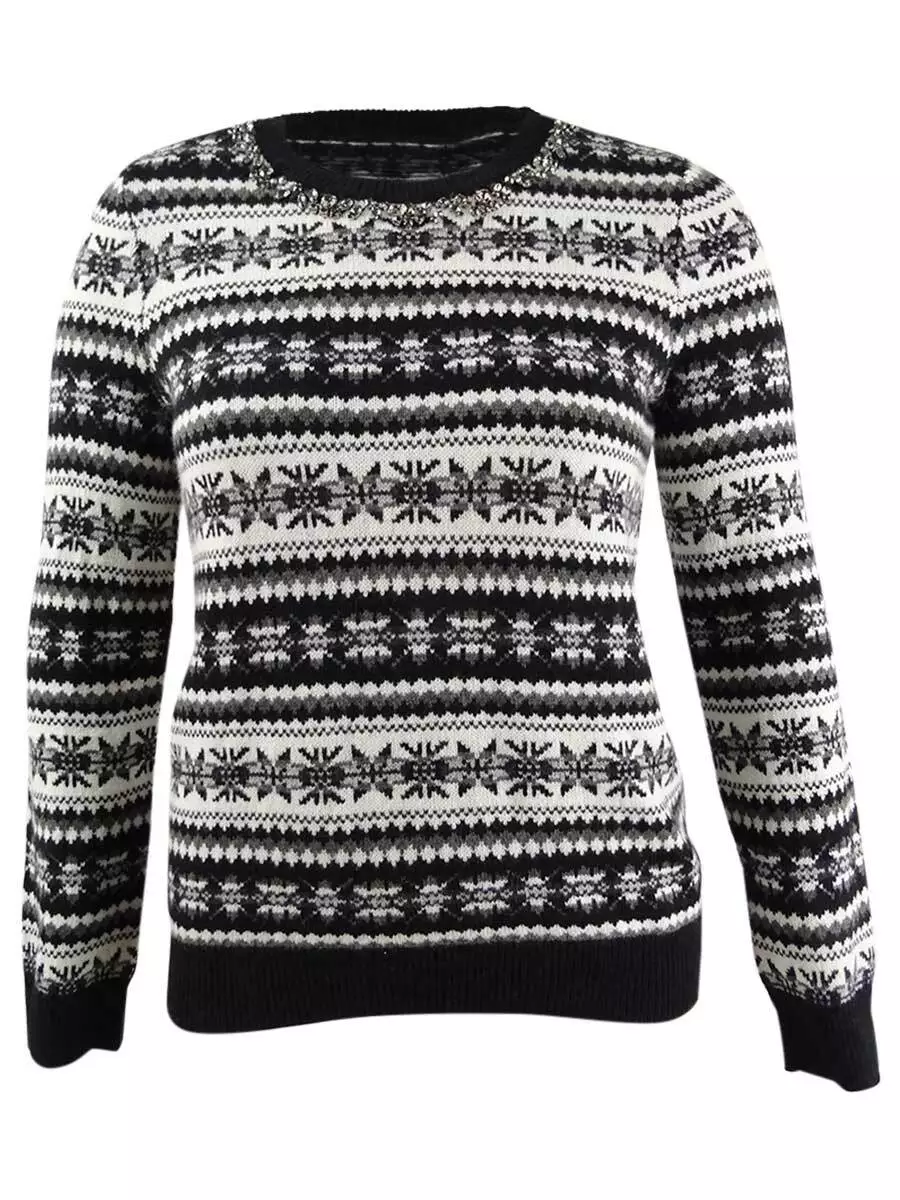 Lauren Ralph Lauren Women's Fair Isle Sweater (L, Black Multi)