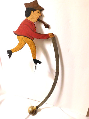 Vintage Balancing Pendulum Toy Man with Pipe and Saw