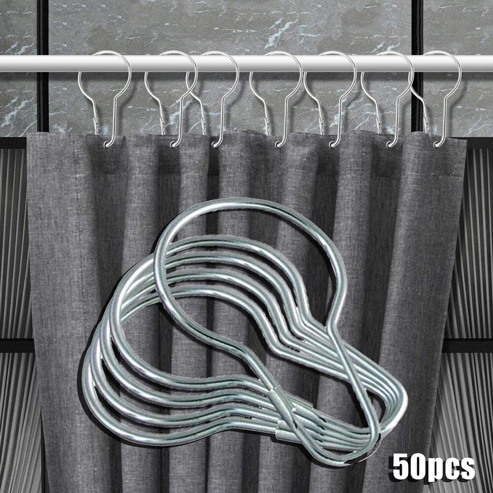 50pcs Rustproof Curtain Hooks Stainless Steel Bathroom Shower Curtain Hook  Rings