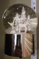 Snowglobe Wind Up Musical Featuring White Reindeer/Trees