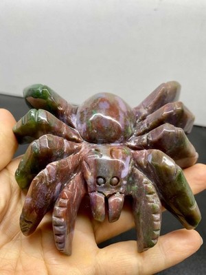 1pc Natural Ocean Jasper Quartz Carved Spider Skull Crystal Reiki Decor