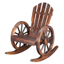60*89*94cm Garden Outdoor Fir with Wooden Wheel Wooden Rocking Chair Carbonized