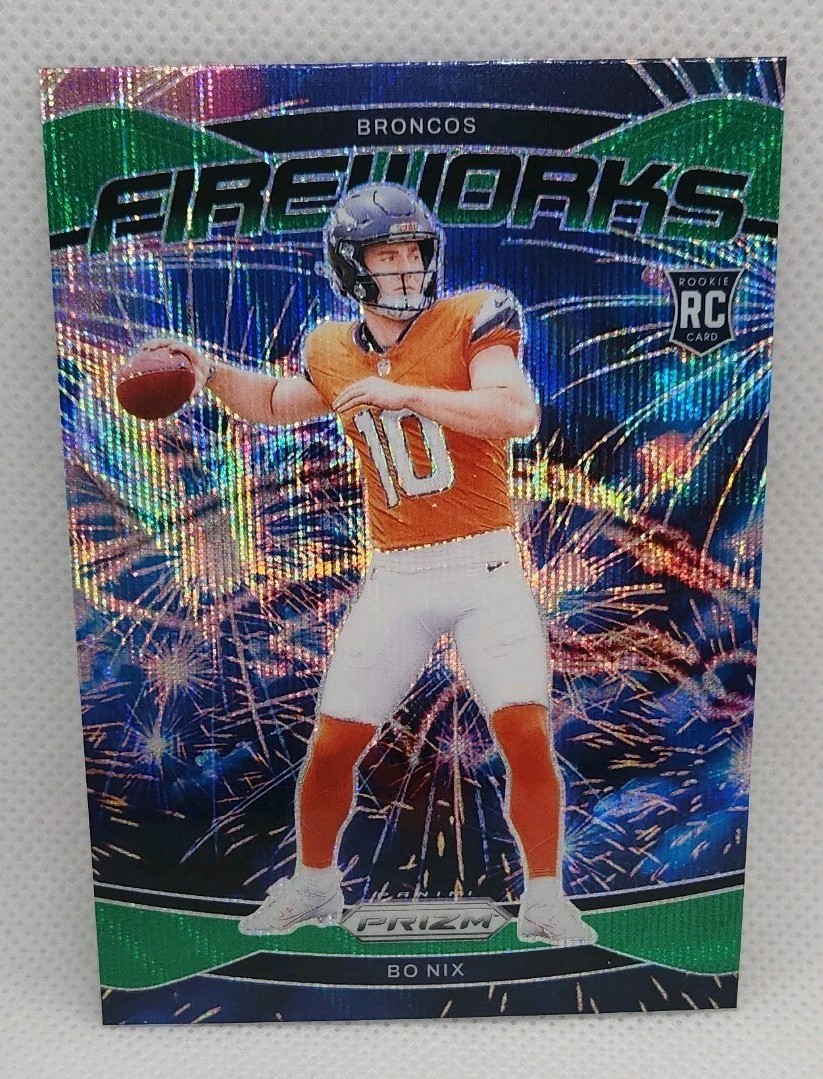 2024 Panini Prizm - Fireworks Bo Nix #23 Green Wave Prizm (RC)