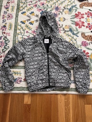 Moschino Teen Toy Bear Windbreaker Jacket Black White Hooded Size 14 / 164cm