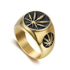 New Fashion Gold/Silver Stainless Steel Leaf Men's Ring