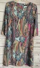 Tommy Hilfiger Dress sz 8 Pink Blue Multi Mod Paisley Button Detail Sleeves