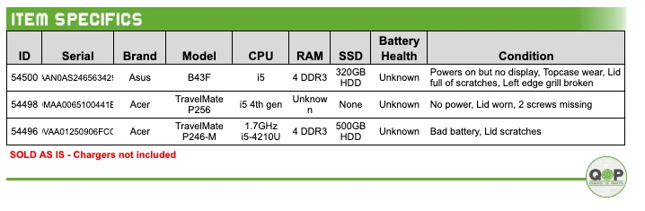 LOT OF 3 FOR PARTS LAPTOPS: Acer Travelmate/Asus - 4th gen i5, 4GB RAM, HDD - Image 2 of 4